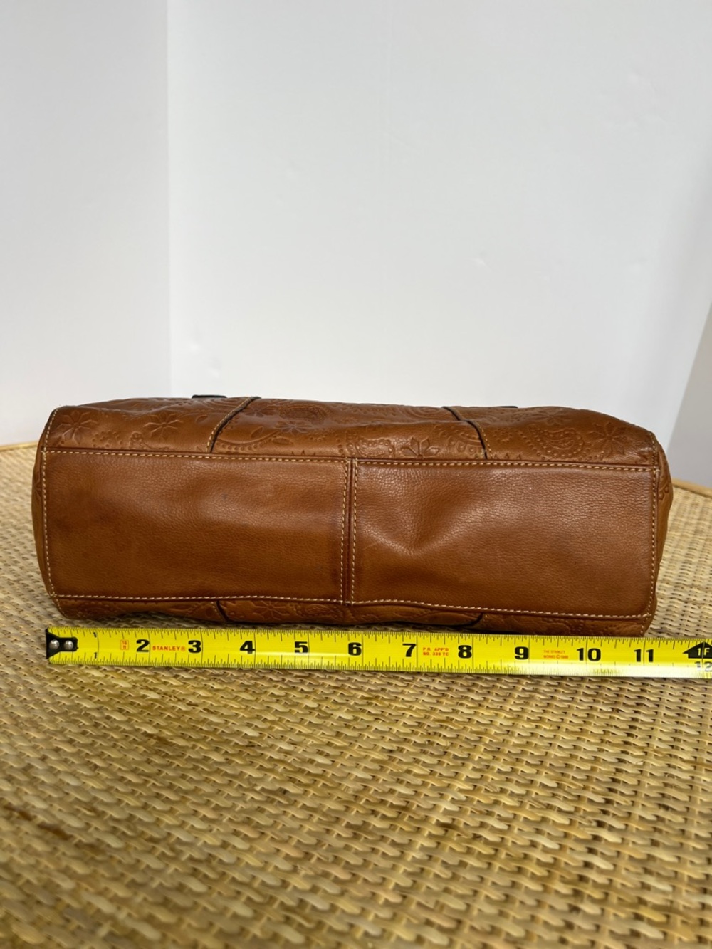 Fossil Tooled Floral leather Y2K Satchel Shoulder Bag Caramel Brown Leather - Picture 9 of 13